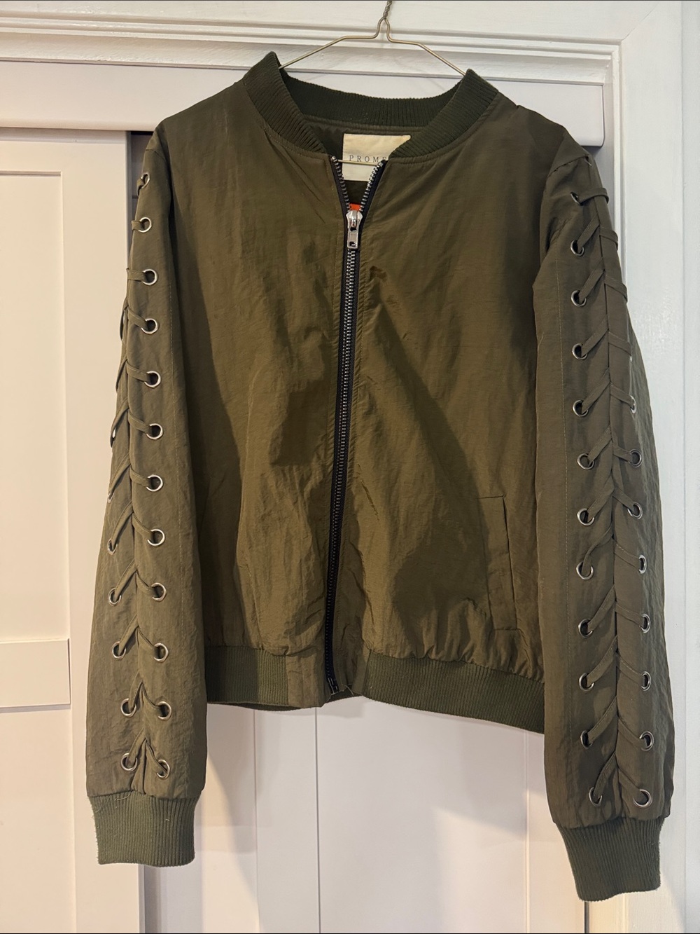 Promesa  Lace-Up Sleeve Bomber Jacket - Women